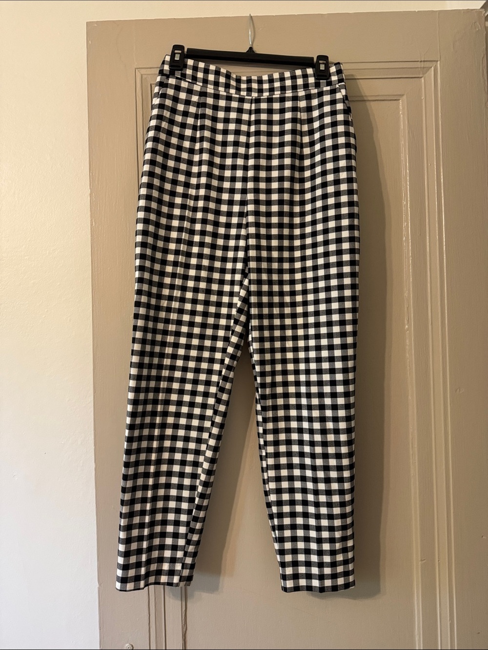 Zara Black & White Gingham Straight-Leg Pants